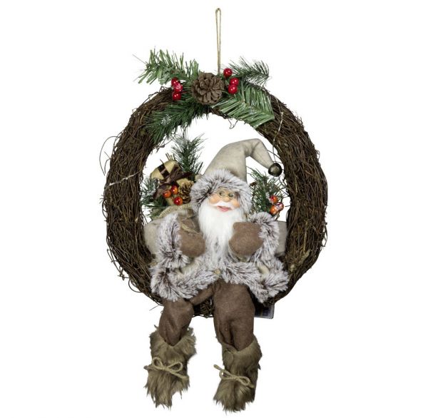 Weihnachtsmann 30cm im Kranz mit LED Licht