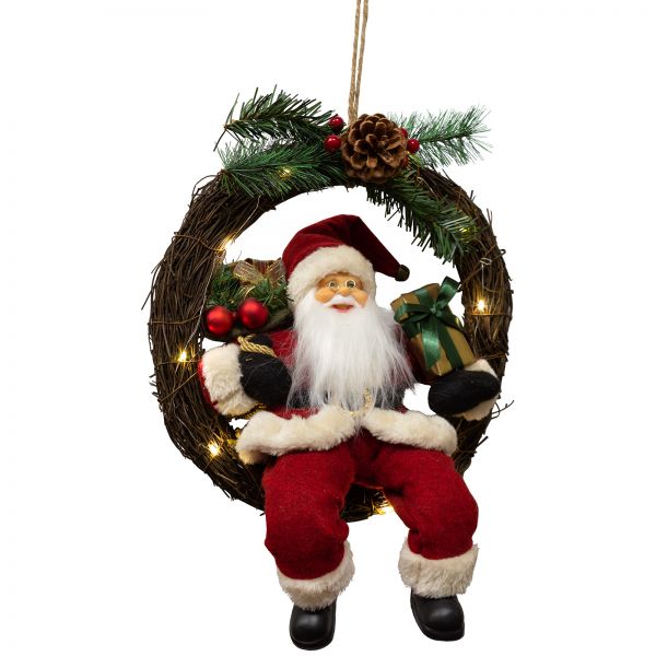 Santa 30cm In Wreath With LED
