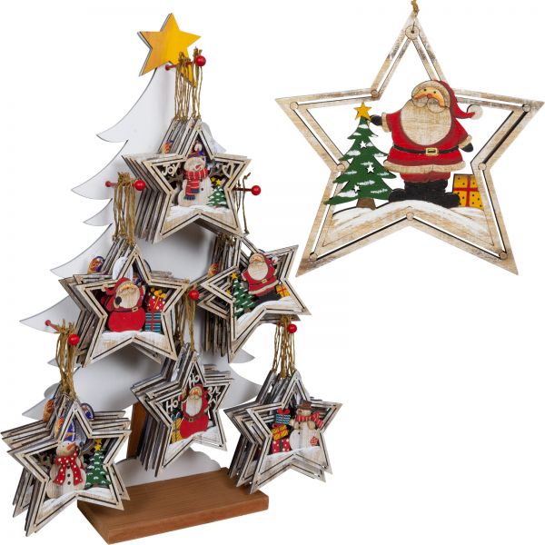 Tree Decoration in 48pc display wood, 6 designs