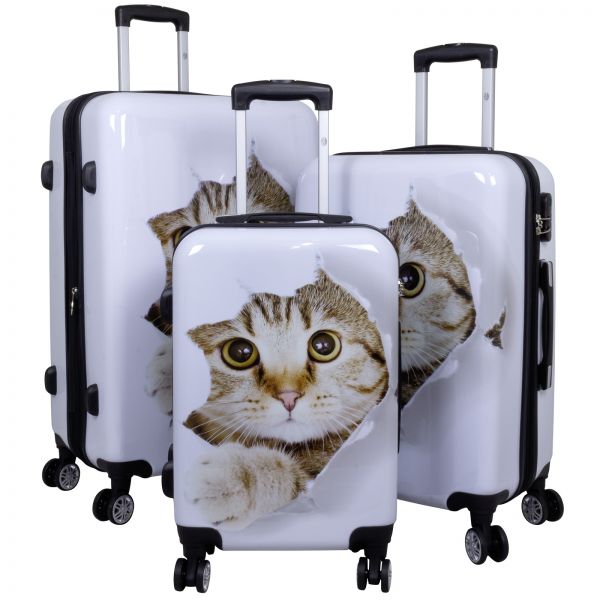 Polycarbonat Kofferset 3tlg Katze weiß